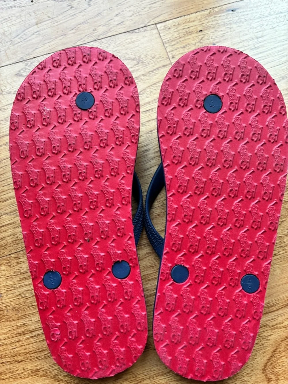 Polo Ralph Lauren Flip Flops Kids Boys Size 4/5 Navy& Red Pony Preppy nautical